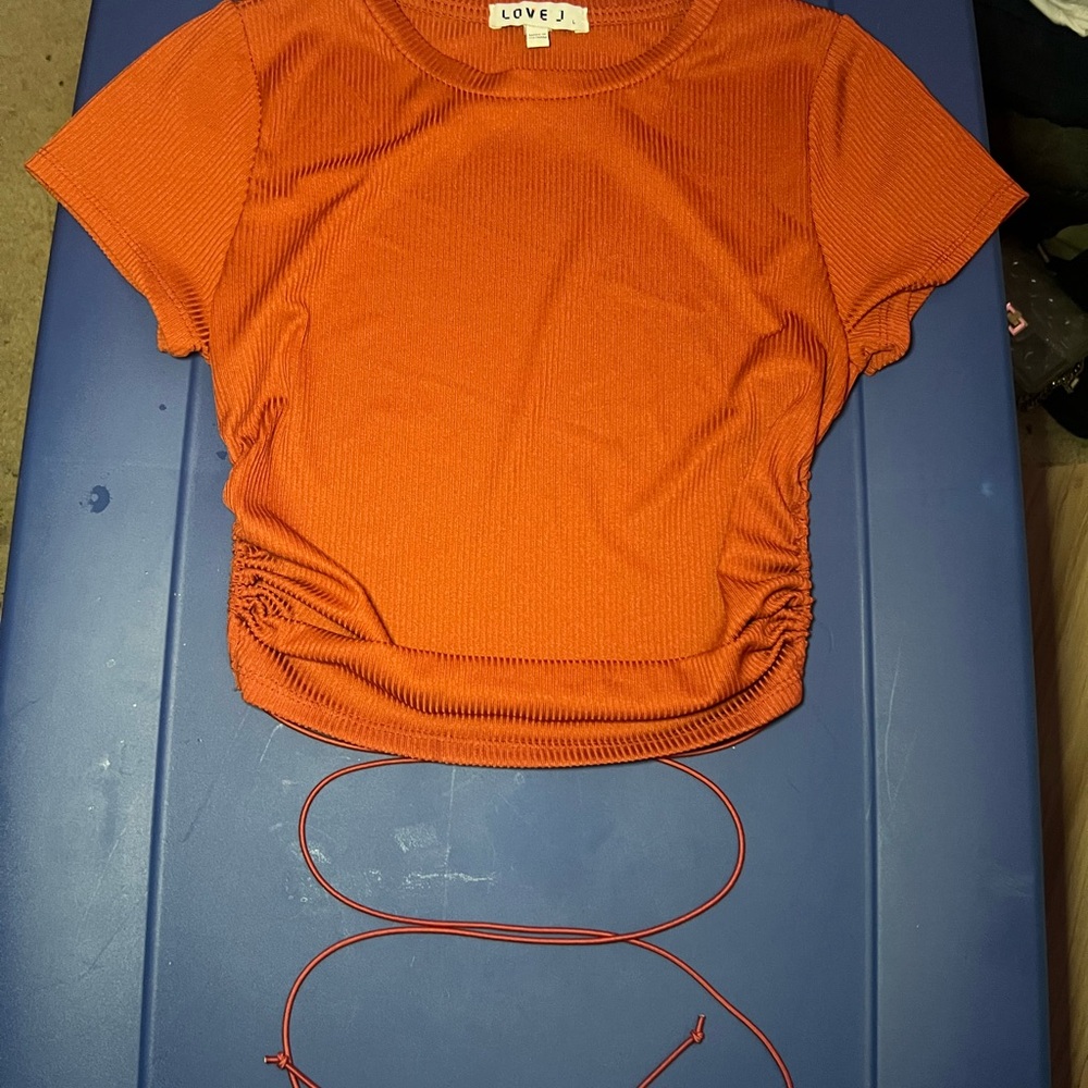 Love J Vibrant Orange Ribbed Crop Top